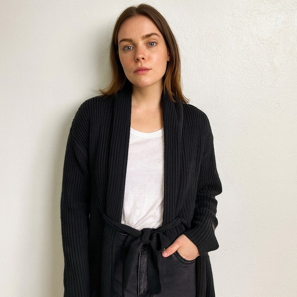 Helmut Lang Sweater Womens XS Black Wool Cashmere Blend Knit Belted Cardigan XS - Picture 1 of 10